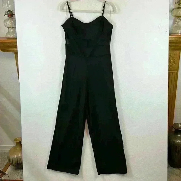 3rd + Malt Women’s Jumpsuit Size Large Black Wide Leg Sheer Midriff Stretchy - Picture 1 of 7